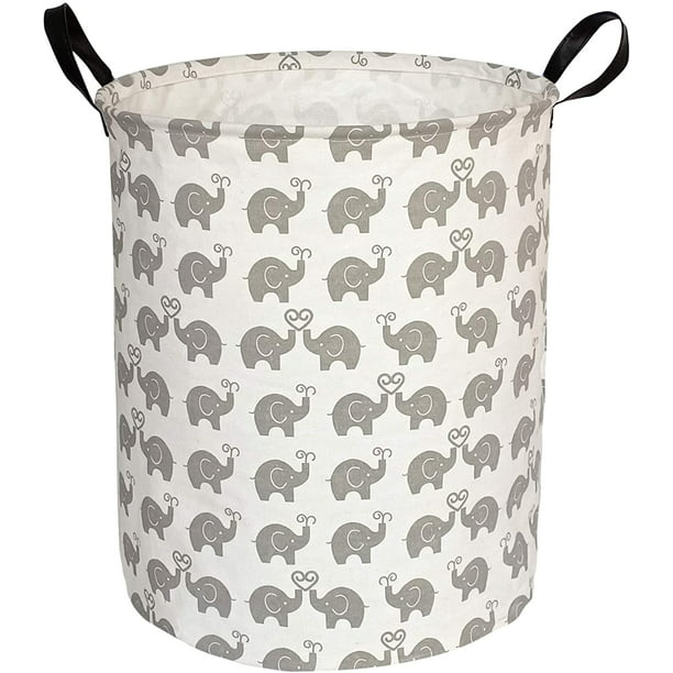 Elephant HUAYEE 19.7 Inches Large Laundry Basket Waterproof Round Cotton Linen Collapsible Storage bin with Handles for Hamper Kids Room,Toy Storage
